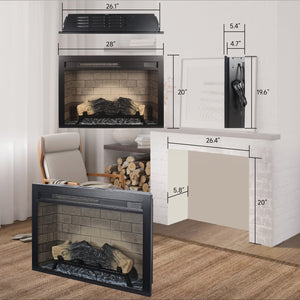 English Elm 28 Inch Electric Fireplace Insert with Eight Flame Colors and Infrared Heating W1769P193705