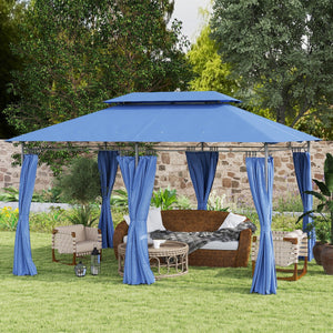 English Elm Outsunny Double Roof Patio Gazebo with Curtains Powder Coated Metal Frame Seats 12 W2225P485583