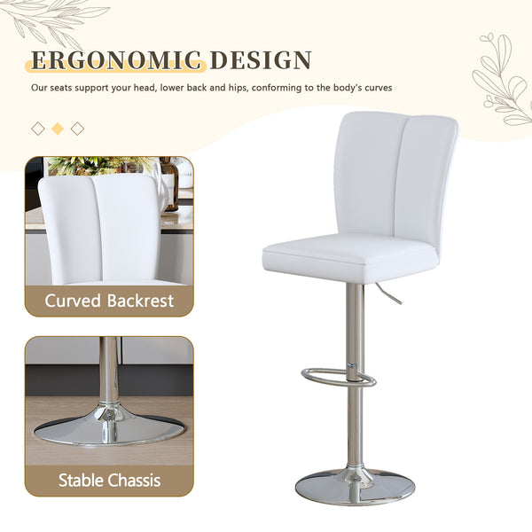 English Elm Modern Pu Leather Dining Chair Set of Six with Curved Back and Polished Metal Legs White+Silver W1151P370792