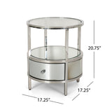 Christopher Knight Home® - Noble House - Beeching Modern Round End Table with Tempered Glass Drawers and Stainless Steel Frame