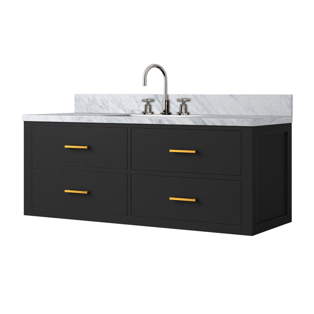 English Elm Black Single Bath Vanity 48" W With Carrara Marble Top & Faucet Set – Elegant Storage Solution For Homes B2731P257994