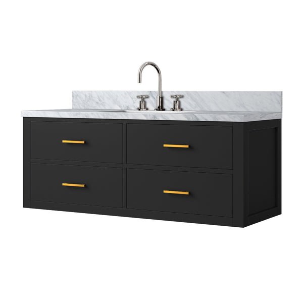 English Elm Black Single Bath Vanity 48" W With Carrara Marble Top & Faucet Set – Elegant Storage Solution For Homes B2731P257994