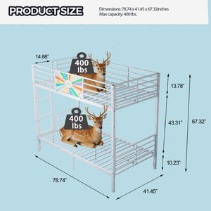 English Elm Metal Full Size Bunk Bed Convertible Steel Frame with Safety Guardrail for Kids W3752S00014