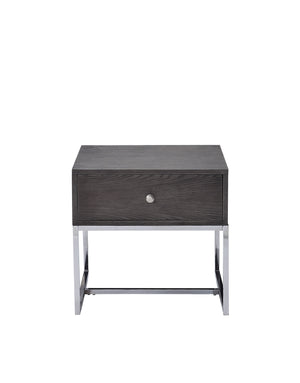 English Elm Iban Gray Oak End Table with Felt-Lined Drawer & Chrome Metal Sled Base, Compact 22"x20" B2726P269989