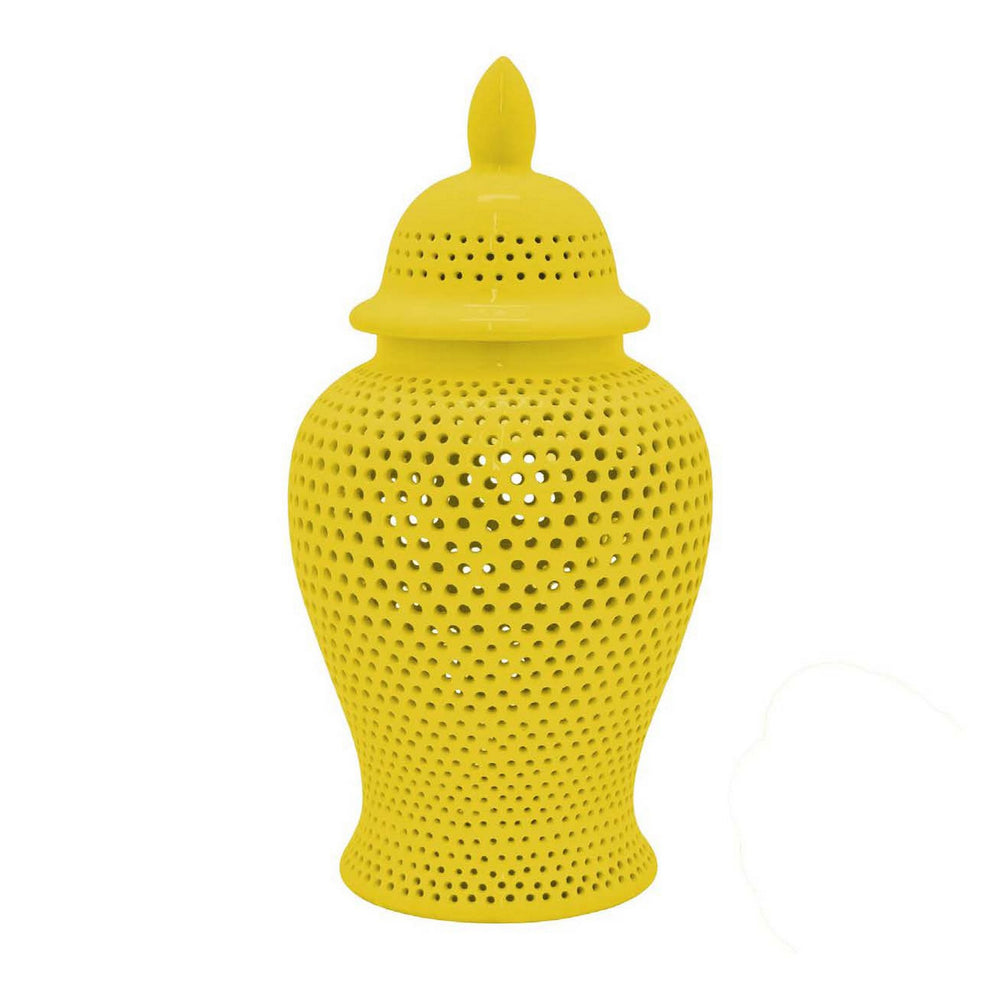English Elm Deni Ceramic Temple Jar with Carved Lattice Cutouts and Removable Lid for Shelf Decor B056P416853