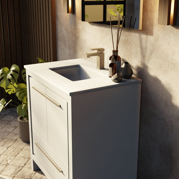 English Elm White 30 in. Bath Vanity with Cultured Marble Top, Soft‑Close, Mirror Included, Scratch‑Resistant Surface and Ample Storage B2731S01483