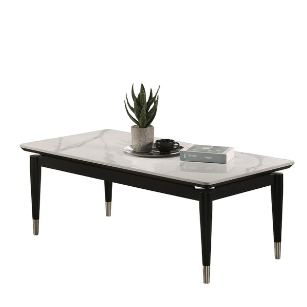 English Elm Contemporary 3-Piece Table Set With Sintered Stone Top, Silver-Capped Legs, Black & White Finish B2741S00687
