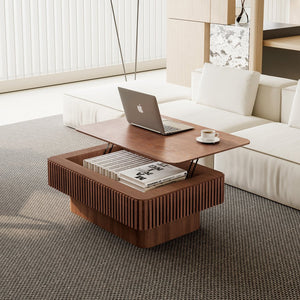 English Elm 38.6'' Fluted Walnut Lift-top Coffee Table with Hidden Storage for Modern Living W1435P380337