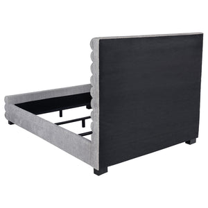 English Elm Grey Upholstered Queen Bed with High Channel-Tufted Bouclé Headboard, Durable Wood Frame, Modern Transitional Style, Textured Gray Appeal B062S01304
