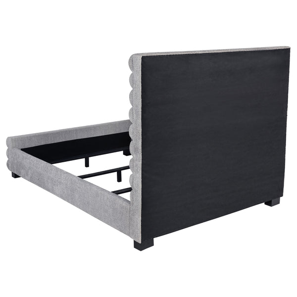 English Elm Grey Upholstered Queen Bed with High Channel-Tufted Bouclé Headboard, Durable Wood Frame, Modern Transitional Style, Textured Gray Appeal B062S01304