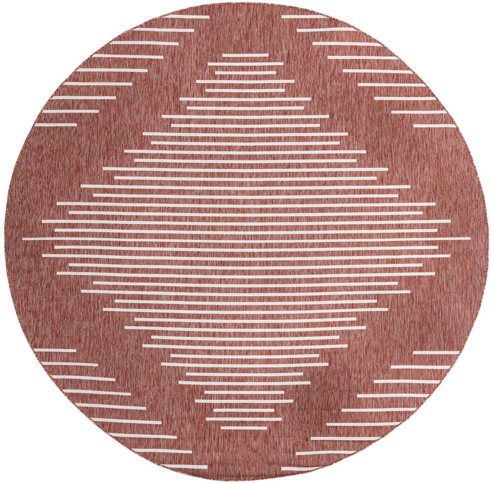 Unique Loom Outdoor Modern Tambor Machine Made Lines Rug Rust Red, Ivory 10' 8" x 10' 8"