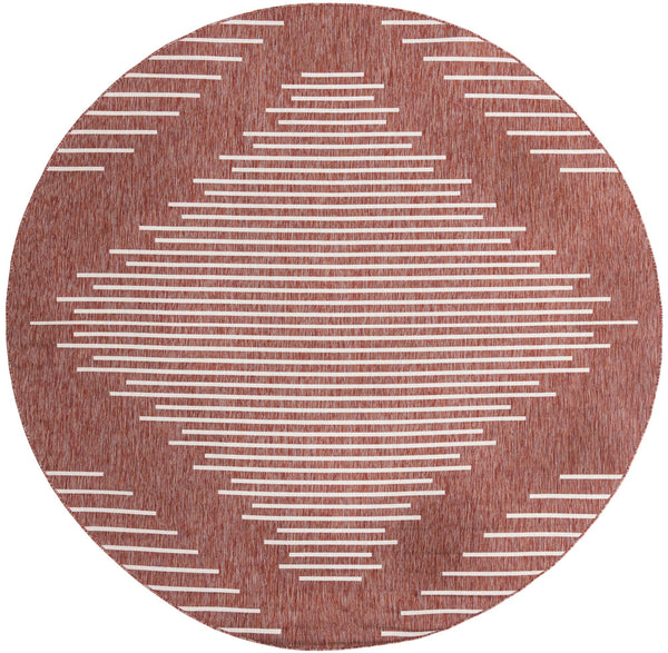 Unique Loom Outdoor Modern Tambor Machine Made Lines Rug Rust Red, Ivory 10' 8" x 10' 8"