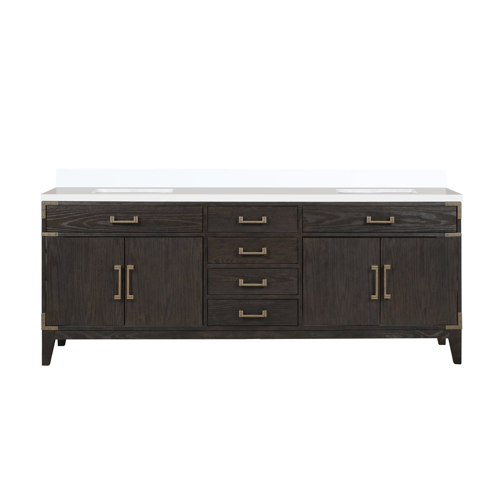 English Elm Brown Oak Double Bath Vanity With Cultured Marble Top - 84" W Stylish Storage Solution For Bathrooms B2731P259958