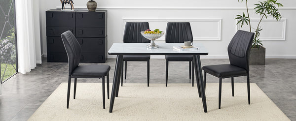 English Elm Table and Chair Set with Marble Glass Top Conical Legs and Four Pu Dining Seats W1151S04661