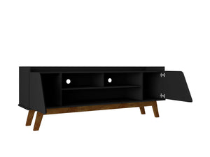 English Elm Marcus 63" TV Stand with Soft-Close Doors and Cable Management, Sturdy MDF Frame & Pine Legs Black B365P397906