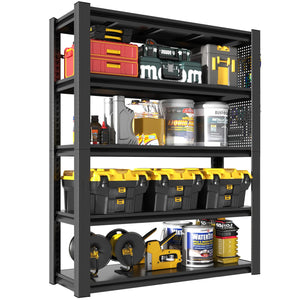 English Elm 78"h Five Shelf Steel Pegboard Storage Unit Heavy Duty Industrial Rack for Garage T2398P463322