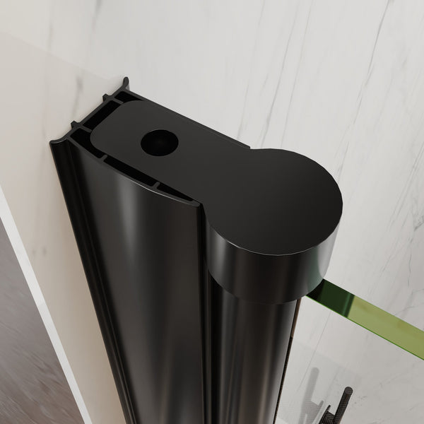 English Elm 32-34 in Frameless Pivot Shower Door Clear Tempered Glass with Matte Black Hardware W63777029