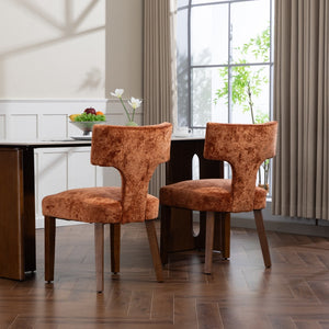 English Elm Mid Mid Century Modern Dining Chairs Set of 2 Upholstered Linen Accent Chairs with Solid Wood Frame, Ergonomic Support and Nailhead Trim Orange W794P335662