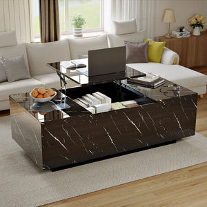English Elm Coffee Table with Led Lighting Bluetooth Speaker Wireless Charging and Faux Marble Top T3773P415730