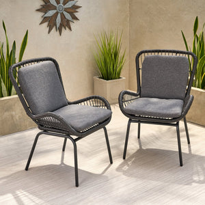 English Elm Christopher Knight Home® - Mccaskill Patio Chair Set of 2 with Water-Resistant Cushions, Durable Rattan Weave & Iron Frame Stability Grey 64877.00GRY