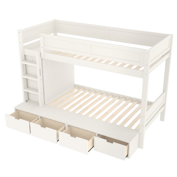 English Elm Twin Triple Bunk Bed Metal L-shaped Frame Sleeps Three Kids White Finish Ivory W1580S00643
