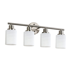 English Elm 24" Modern 4-Light Vanity Wall Sconce - Brushed Nickel & Frosted Glass For Elegant Bathroom Lighting W2312P374809