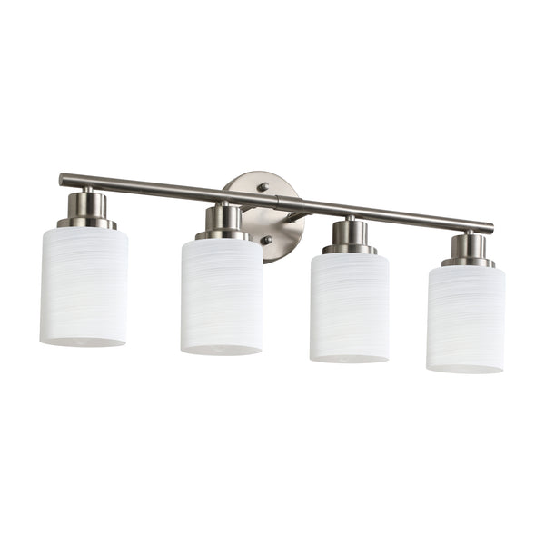 English Elm 24" Modern 4-Light Vanity Wall Sconce - Brushed Nickel & Frosted Glass For Elegant Bathroom Lighting W2312P374809
