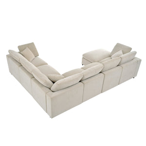 English Elm U_style Oversized Modular Sectional Plush Chenille Pine Frame Living Room Sofa with Ottoman Beige WY000453AAA