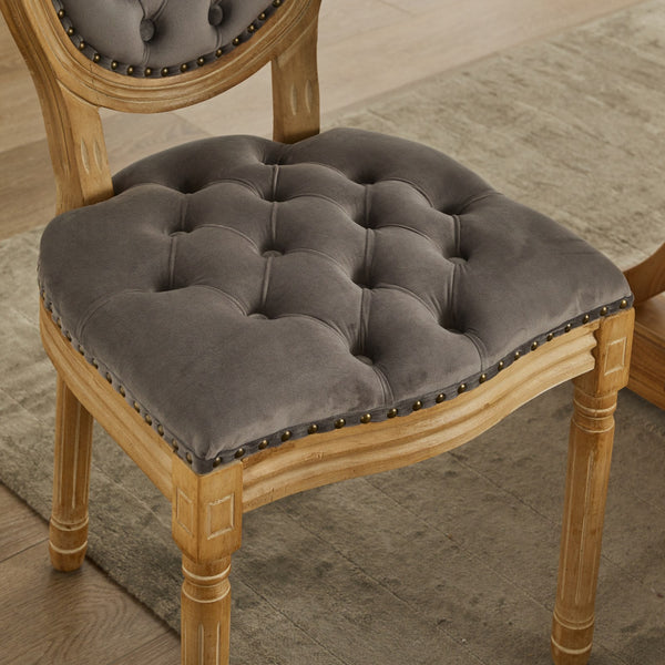 English Elm French Solid Wood Dining Chair with Velvet Upholstery, Nailhead Trim, High-Density Foam & Springs Gray W1143P195871