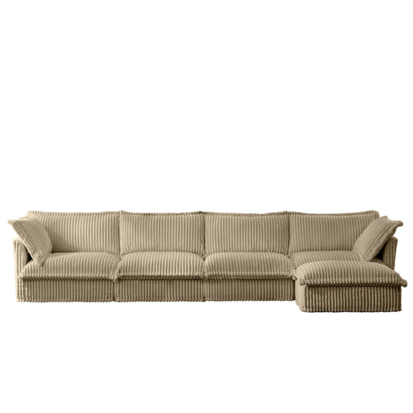 English Elm Slipcovered L Shape Sectional Sofa - Cozy Camel Corduroy Couch With Deep Seats & Versatile Design W3041S00070-GIGA