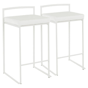 English Elm Fuji Contemporary Stackable Counter Stool Set Of 2 In White Velvet For Chic Indoor Spaces B202P222387