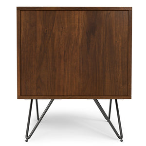 English Elm Hunter Handcrafted Nightstand with Solid Wood Veneer, Single Drawer & Open Shelf, Modern Industrial Design Walnut B136P364301