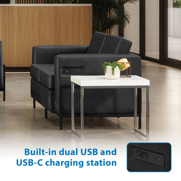 OSP Home Furnishings Arctic Two Seat Faux Leather Reception Lounge Chair with Usb Charging Modern Frame Loveseat ARCT52-U65