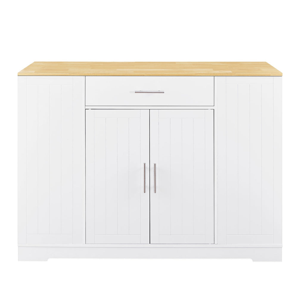 English Elm 53'' Kitchen Storage Islands with Drawers and Trash Can Storage, Modern Farmhouse Design, 53.2"W x 20.9"D x 38.0"H White W1820P281267