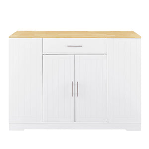 English Elm 53'' Kitchen Storage Islands with Drawers and Trash Can Storage, Modern Farmhouse Design, 53.2"W x 20.9"D x 38.0"H White W1820P281267