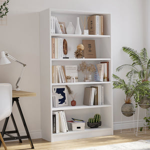 English Elm 5 Shelf Tall White Wood Bookcase with Adjustable Levels for Bedroom or Office T3623P383597
