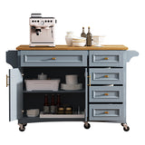 English Elm K&K 52'' Kitchen Island With Drop Leaf, Embossed Texture Kitchen Island On Wheels With Spice Rack, Towel Rack, 2 Doors and 5 Drawers, Kitchen Storage Cart With Adjustable Shelf For Kitchen, Blue Grey