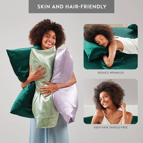 JLA Home Madison Park Essentials - Luxury Satin Pillowcases Set for Skin & Hair Protection, OEKO-TEX Softness, Wrinkle-Resistant Luxury Emerald MPE21-1150