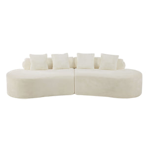 English Elm white plush curved multi-seater sofa with pillows — Nordic skin-friendly fabric, space-saving design W3612S00008