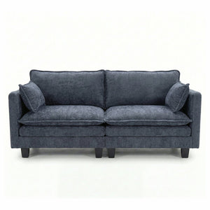 English Elm Modern Chenille Three Seat Sofa with Ottoman Usb Charging Ports and Storage Pockets Blue W2519S00004