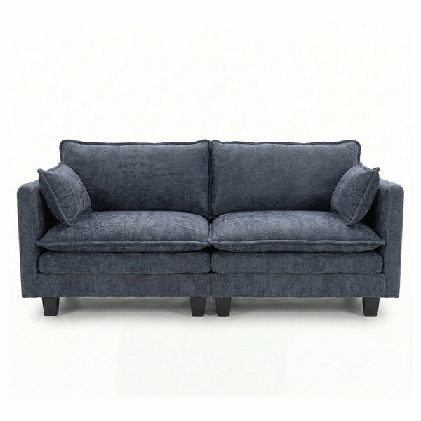 English Elm Modern Chenille Three Seat Sofa with Ottoman Usb Charging Ports and Storage Pockets Blue W2519S00004