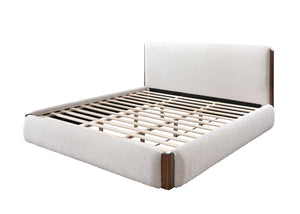 English Elm Sandro Upholstered Bouclé Bed Frame with Solid Wood Base, Foam-Padded Slats for Supportive Comfort Walnut,White 62.99 L x 13.78 W x 7.4 H B2726S00541