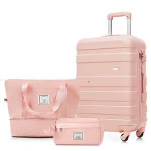 English Elm 3-piece Hardshell Abs Travel Set with Tsa Lock Spinner Wheels Duffel and Toiletry Bag Pink N726P439331S