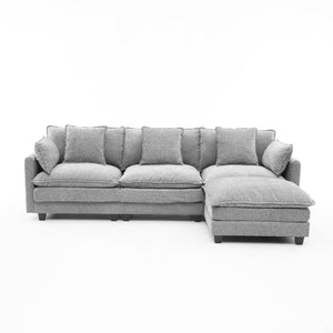English Elm Beige Chenille Sectional Sofa with Modular Ottoman for Living Room or Studio Gray W2603S00008
