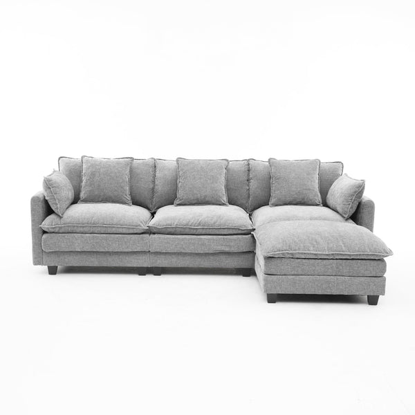English Elm Beige Chenille Sectional Sofa with Modular Ottoman for Living Room or Studio Gray W2603S00008