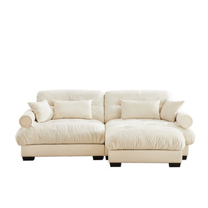 English Elm Over Size Modern Two-Seater Sofa With Ottoman - Luxurious Velvet, Bolster Armrests, Cream Comfort W714S01069-GIGA