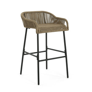 English Elm Christopher Knight Home® - La La Push outdoor rope bar stool set of 2 — brown woven polyester seat with rust‑resistant black iron frame Black+Brown N775P176900L