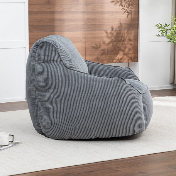 English Elm Giant Corduroy Bean Bag Sofa with Armrests Foam Filled Cozy Adult Lounge Chair Dark Gray W2200P442800