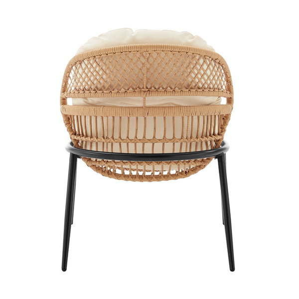 English Elm Pine 4-Piece Conversation Set with UV-Resistant Waterproof Fabric, Removable Cushions & Glass Top Cream B365P397657