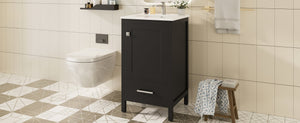 English Elm 20-Inch Compact Bathroom Vanity with Ceramic Sink, Soft-Close Storage, Divider Drawer & Easy Plumbing Access Black N729P334847B